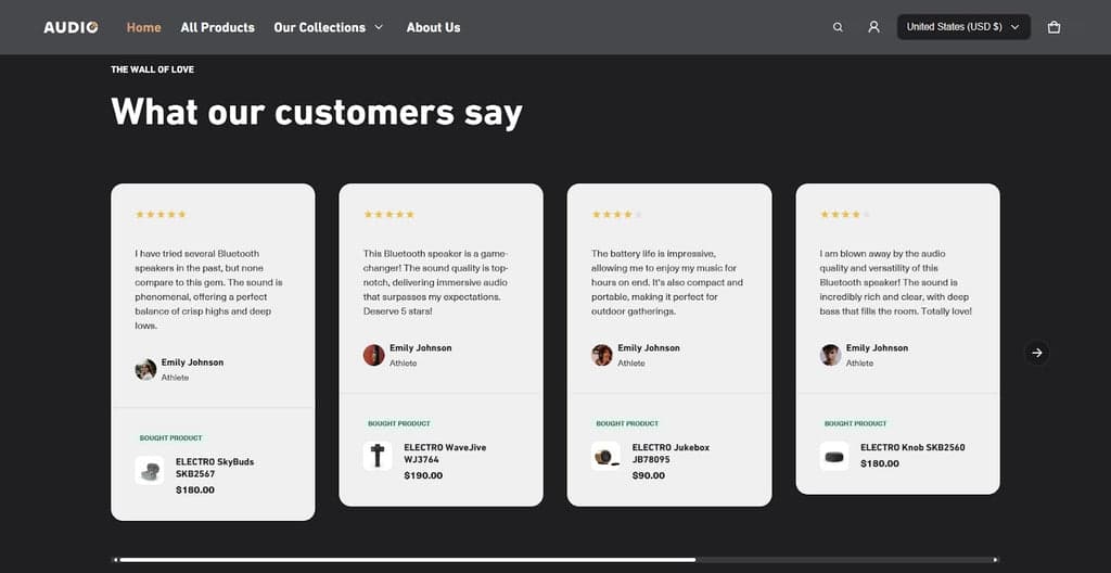 Electro Theme Demo Store - Testimonials Section