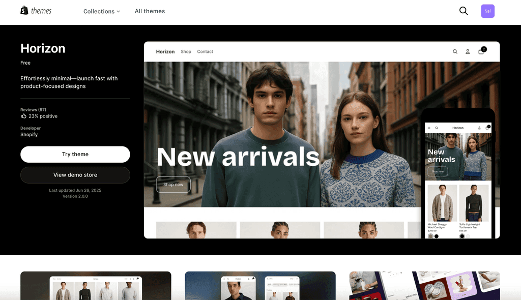 horizon latest shopify free theme