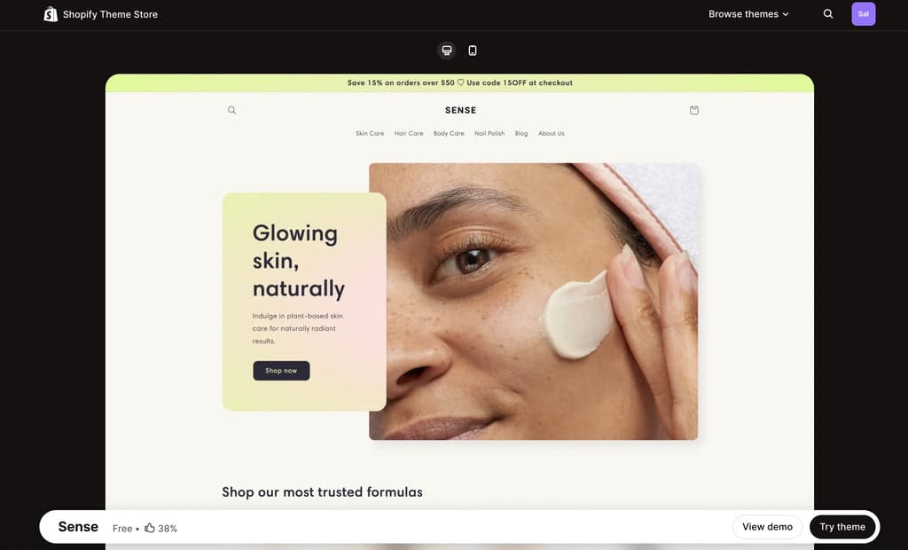 sense free shopify theme