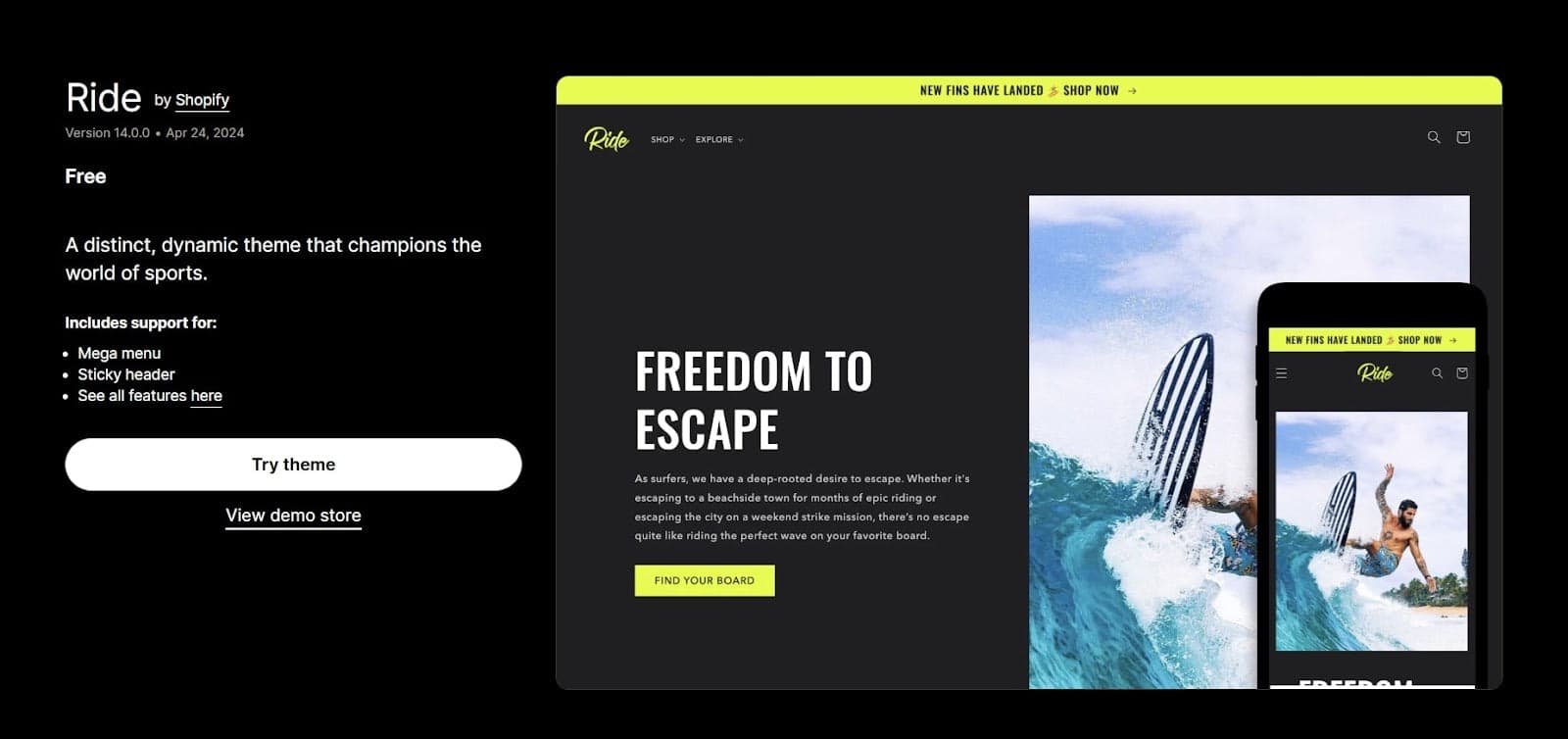 Ride Theme Shopify Theme Store Listing