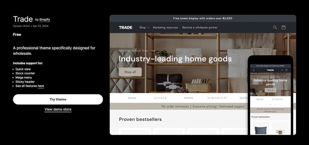 Trade Theme Shopify Theme Store Listing