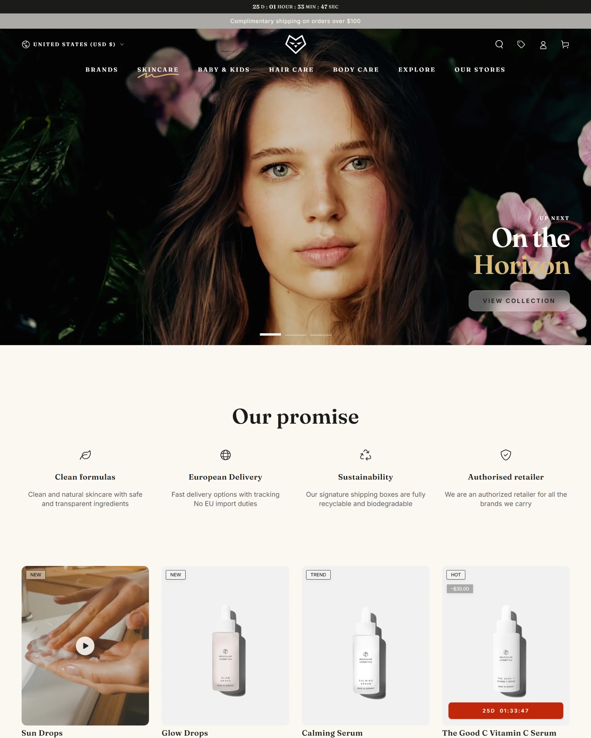Be Yours Shopify theme storefront preview showing ingredient tabs and ritual-step storytelling