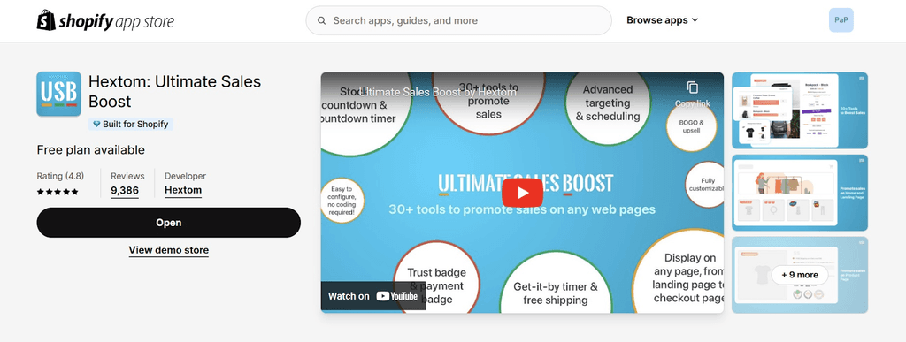 Hextom Ultimate Sales Boost - Shopify App Store Listing