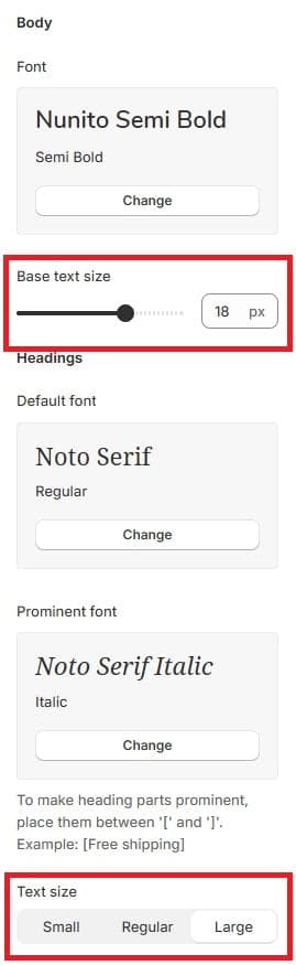 Font Size Scale Slider - Shopify Theme Editor - Shine Theme