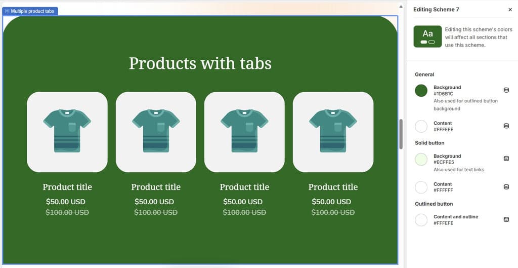 Editing Color Scheme in Shopify Theme Editor - Shine Theme