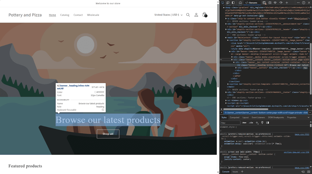 Inspect Element Shopify Site