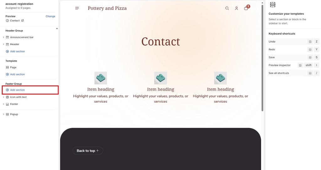 Shopify Theme Editor Add Section Button - Shine Theme