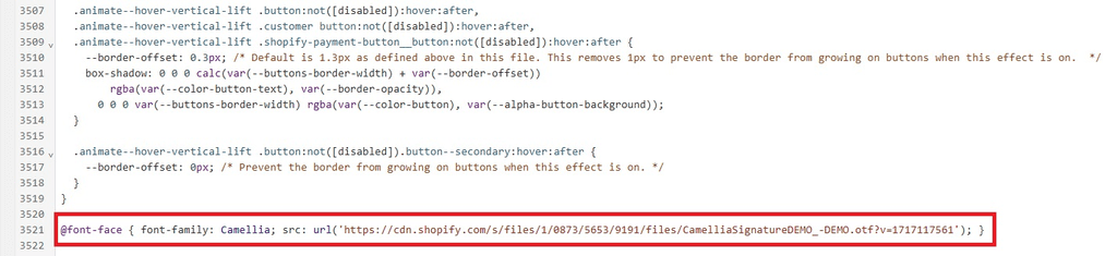 Font Face Code Line in Shopify Code Editor