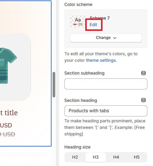 Edit Color Scheme Button - Shine Theme - Shopify Theme Editor