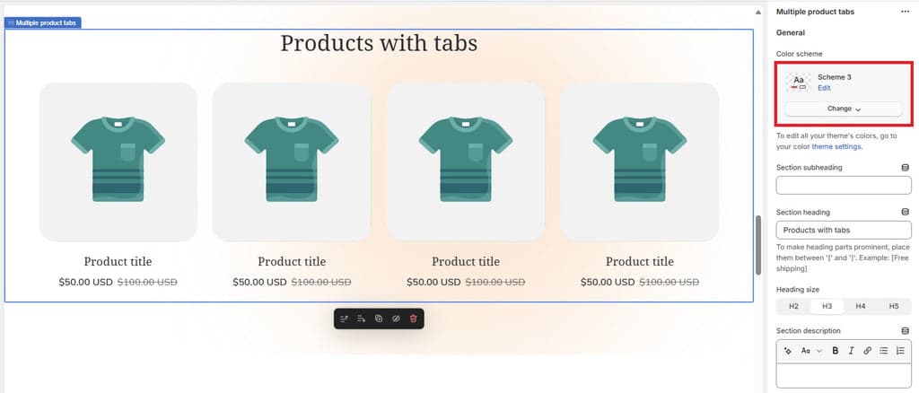 Color Scheme Section Shopify Theme Editor - Shine Theme