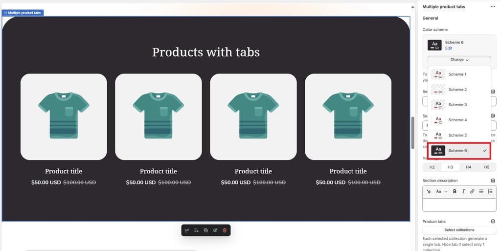 Color Scheme Selection Shopify Theme Editor - Shine Theme
