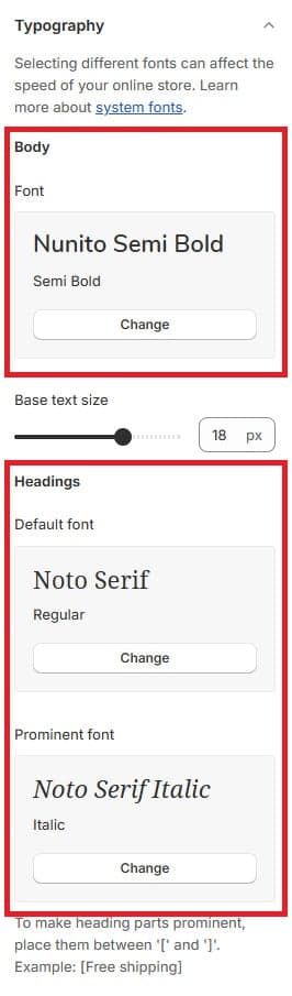 Typography Section Headings and Body Font - Shine Theme