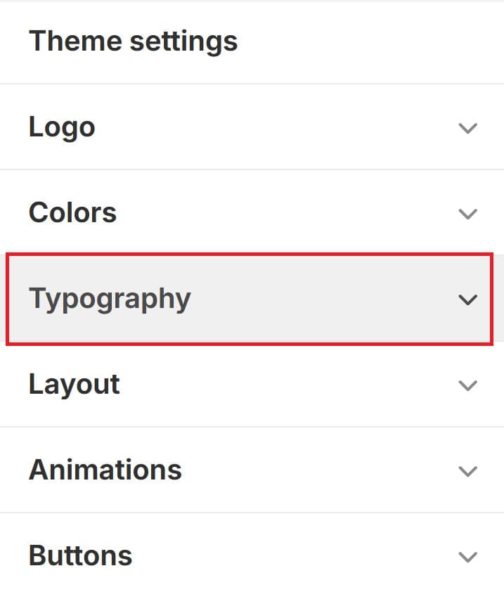 Typography Section Shopify Theme Editor
