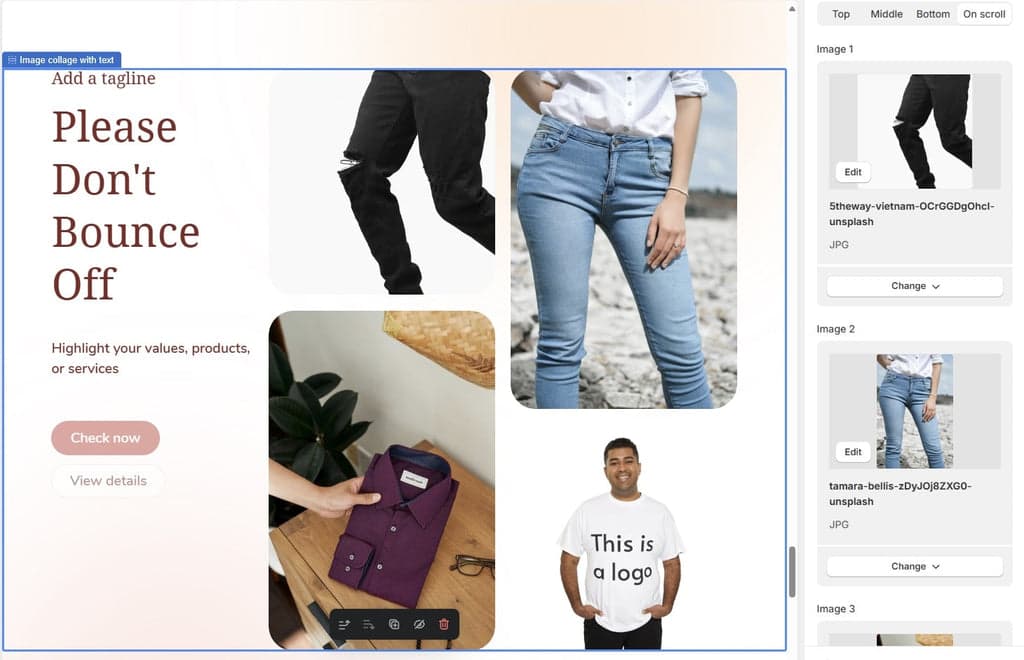 Shopify Theme Editor - Image Collage Section with Added Images