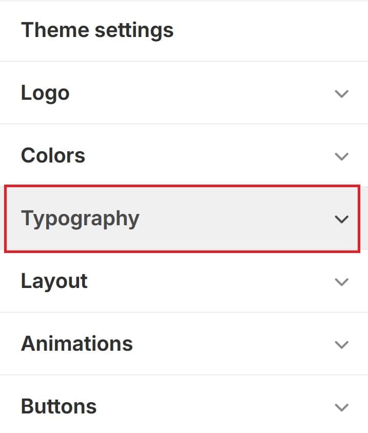 Typography Section Shopify Theme Editor