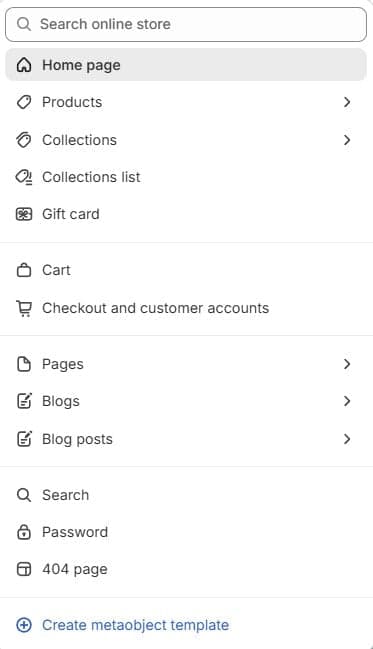 Shopify Theme Editor - Shopify Pages Dropdown