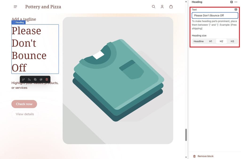 Shopify Theme Editor - Text Customization on the Right Panel
