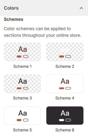 Shopify Theme Editor - Color Scheme Selection