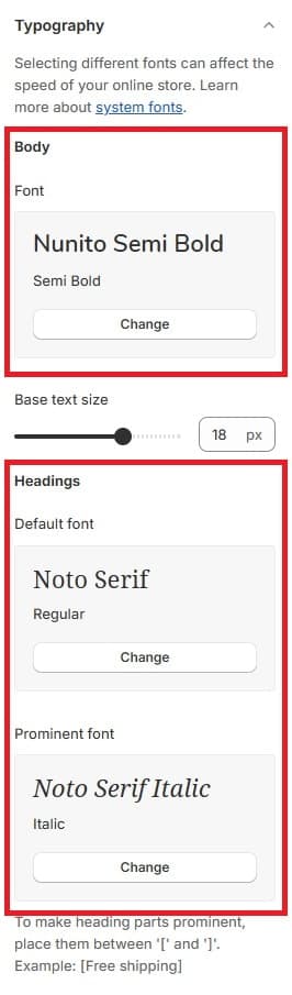 Typography Section Headings and Body Font - Shine Theme