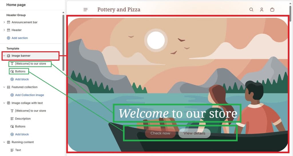 Shopify Theme Editor - Image Banner Section Labelled