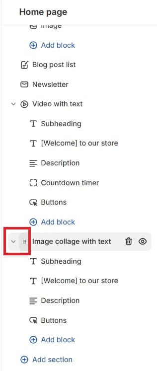 Shopify Theme Editor - Six-Dotted Icon for Dragging Blocks and Sections