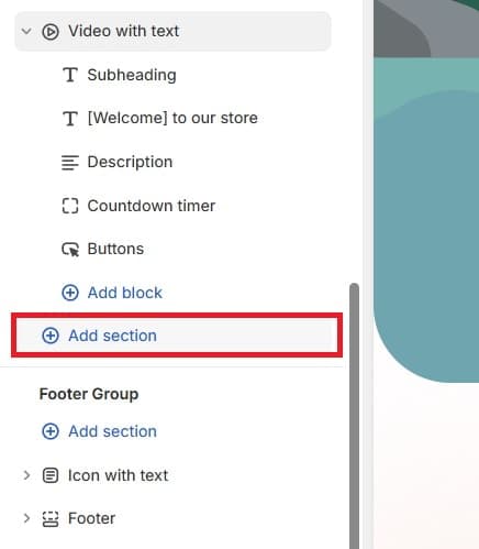Shopify Theme Editor - Add Section Button - Shine Theme