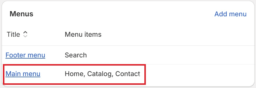 Shopify Navigation - Main Menu Option