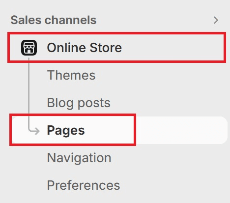 Online Store - Pages Navigation Shopify Admin Panel
