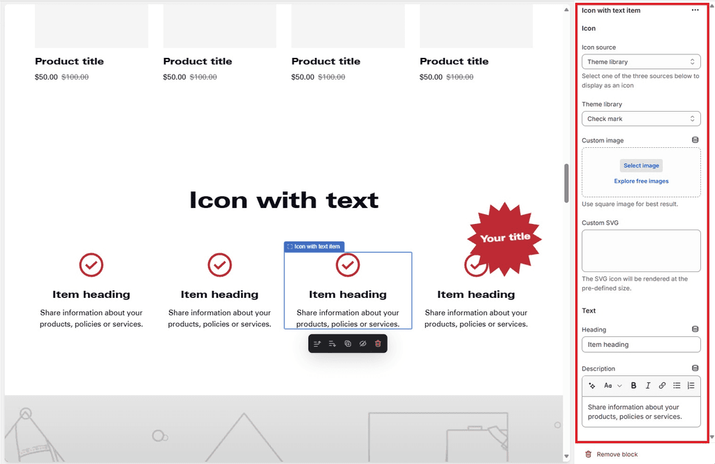 Shopify Theme Editor - Right Customization Panel for Blocks