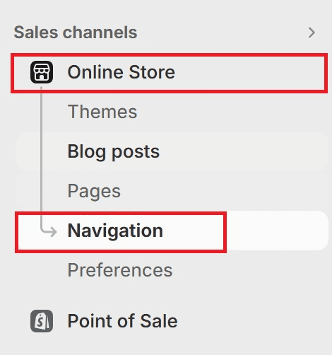 Online Store - Navigation from Shopify Admin Panel