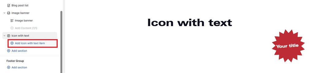 Shopify Theme Editor - Add Icon with text item