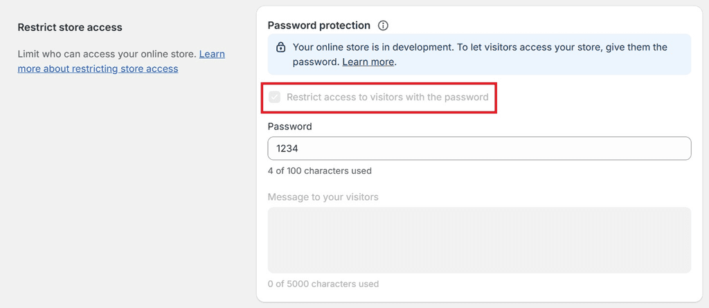 Restrict access to visitors with the password checkbox - Shopify
