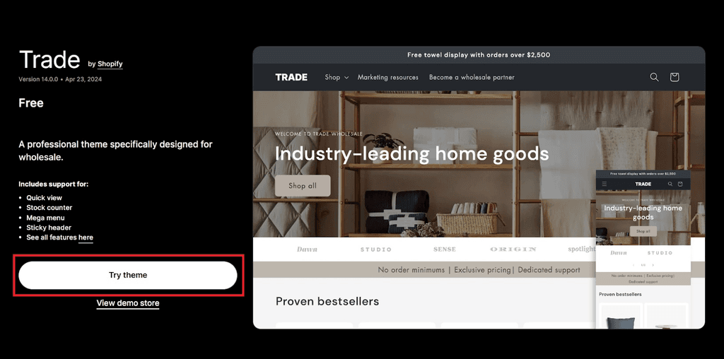 Shopify Try Theme Button