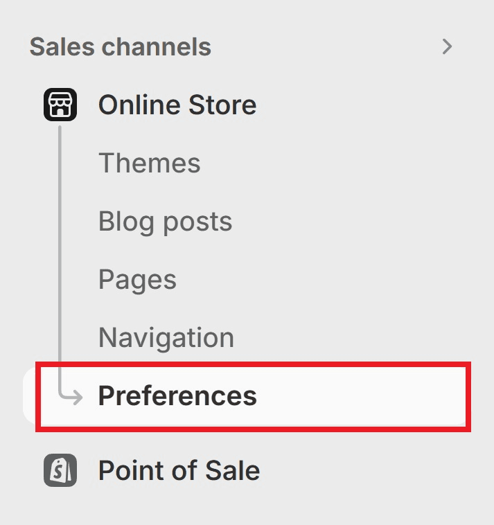 Shopify Online Store Preferences Tab