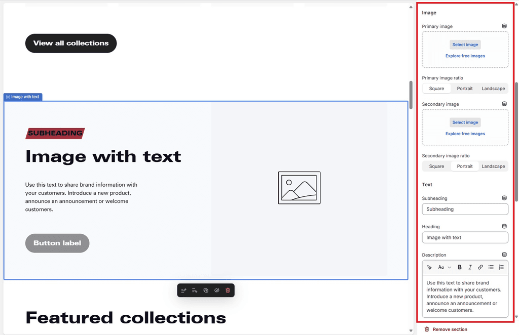 Shopify Theme Editor - Right Customization Panel