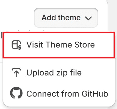 Add Theme - Visit Theme Store Navigation Shopify