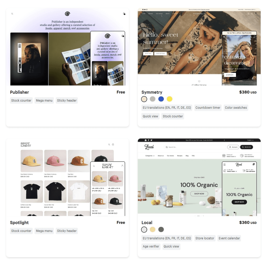 Shopify Theme Store Selection