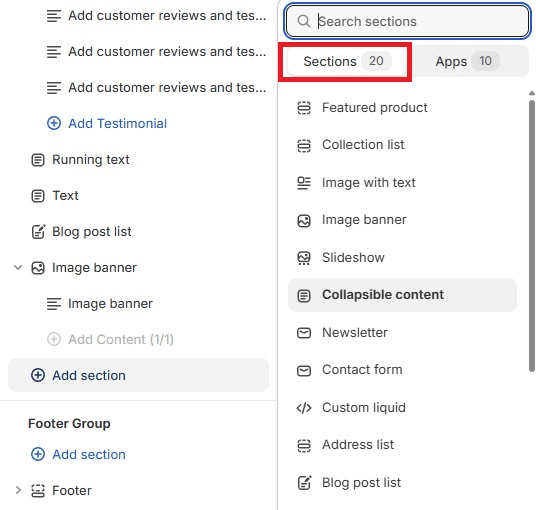 Shopify Theme Editor - Blum Theme Sections