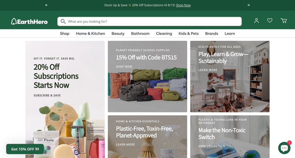 Sustainable E-Commerce Homepage example