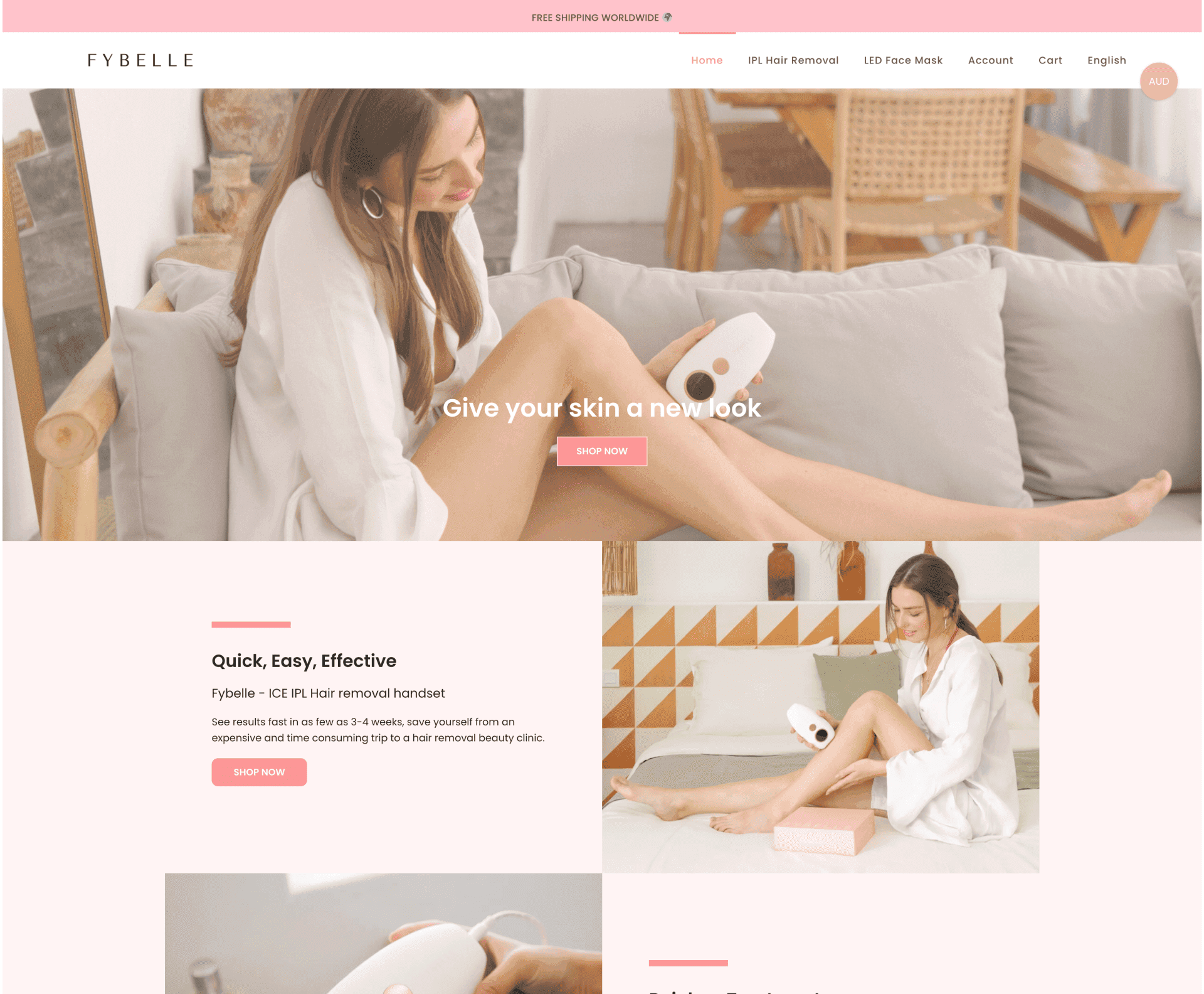 niche ecommecre homepage