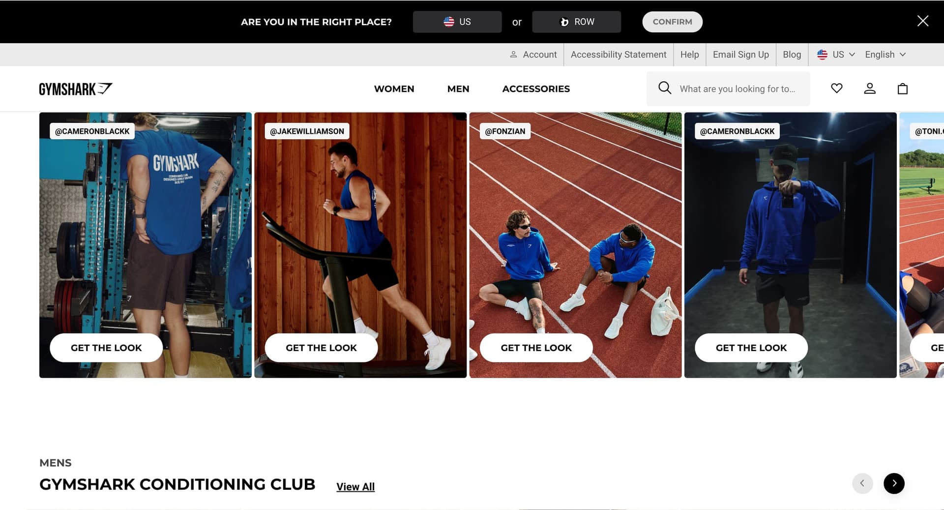 gymshark sport wear homapge example