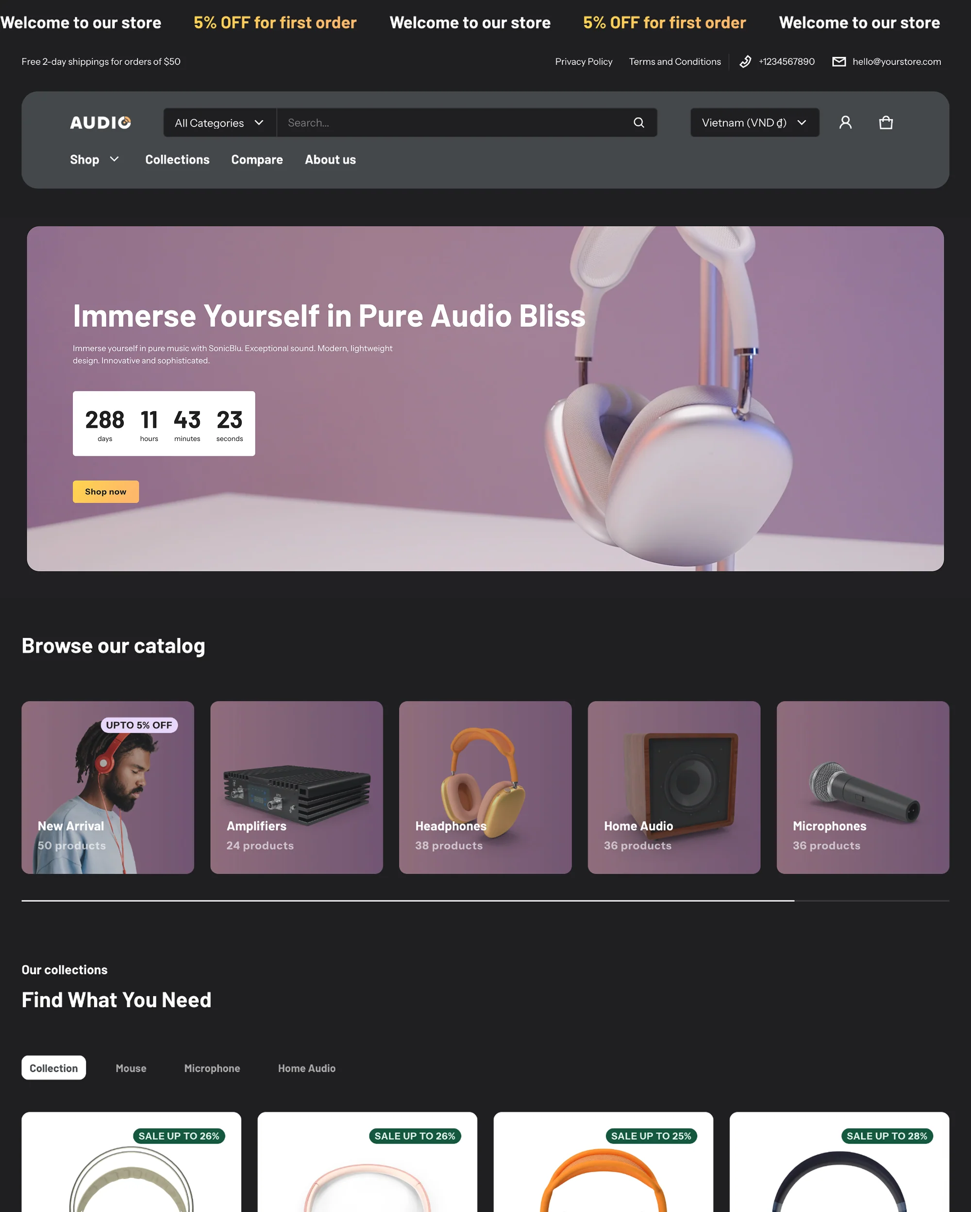 Electro theme product page with native side-by-side spec comparison