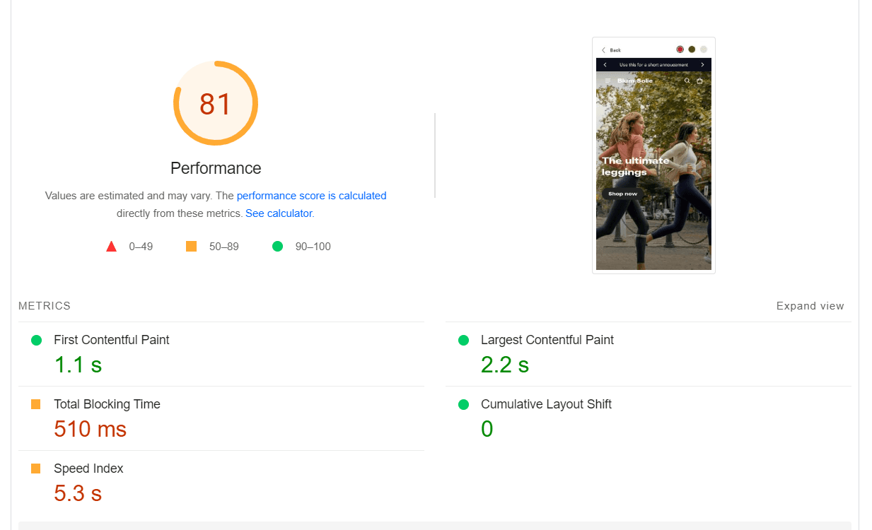 Blum page speed Google Speed insight in mobile