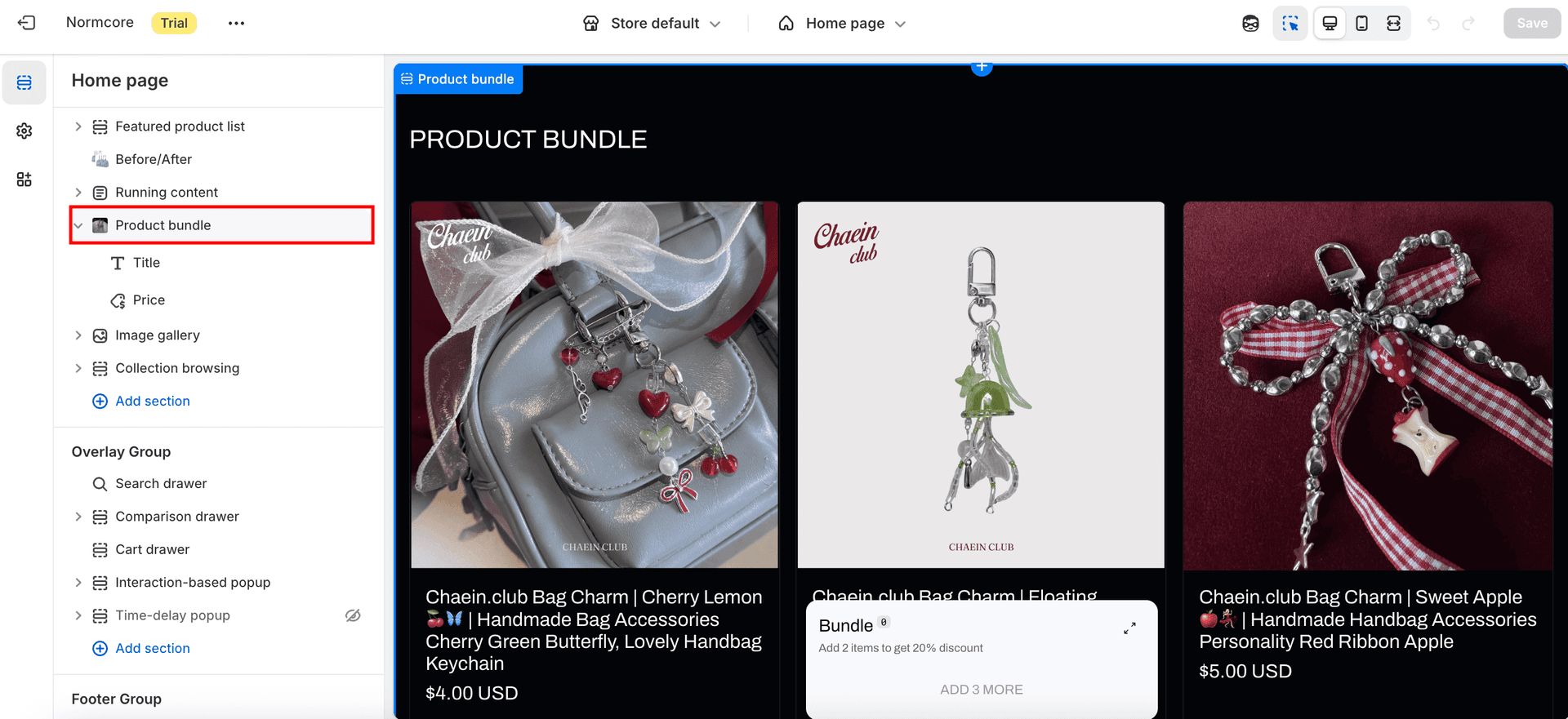 add product bundle section
