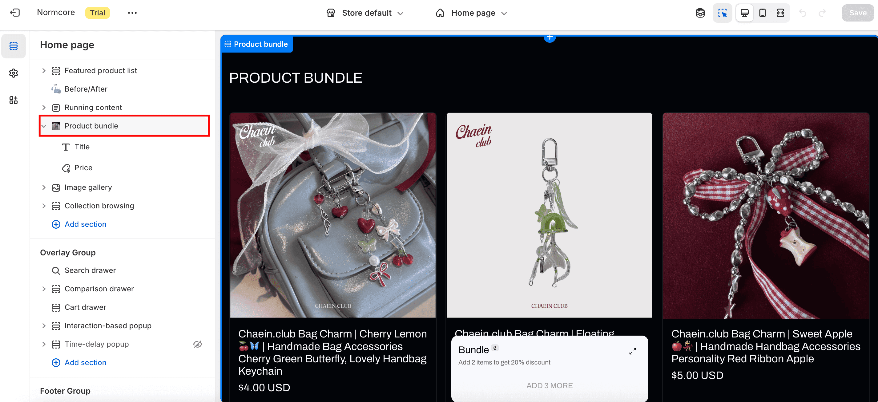 add product bundle section