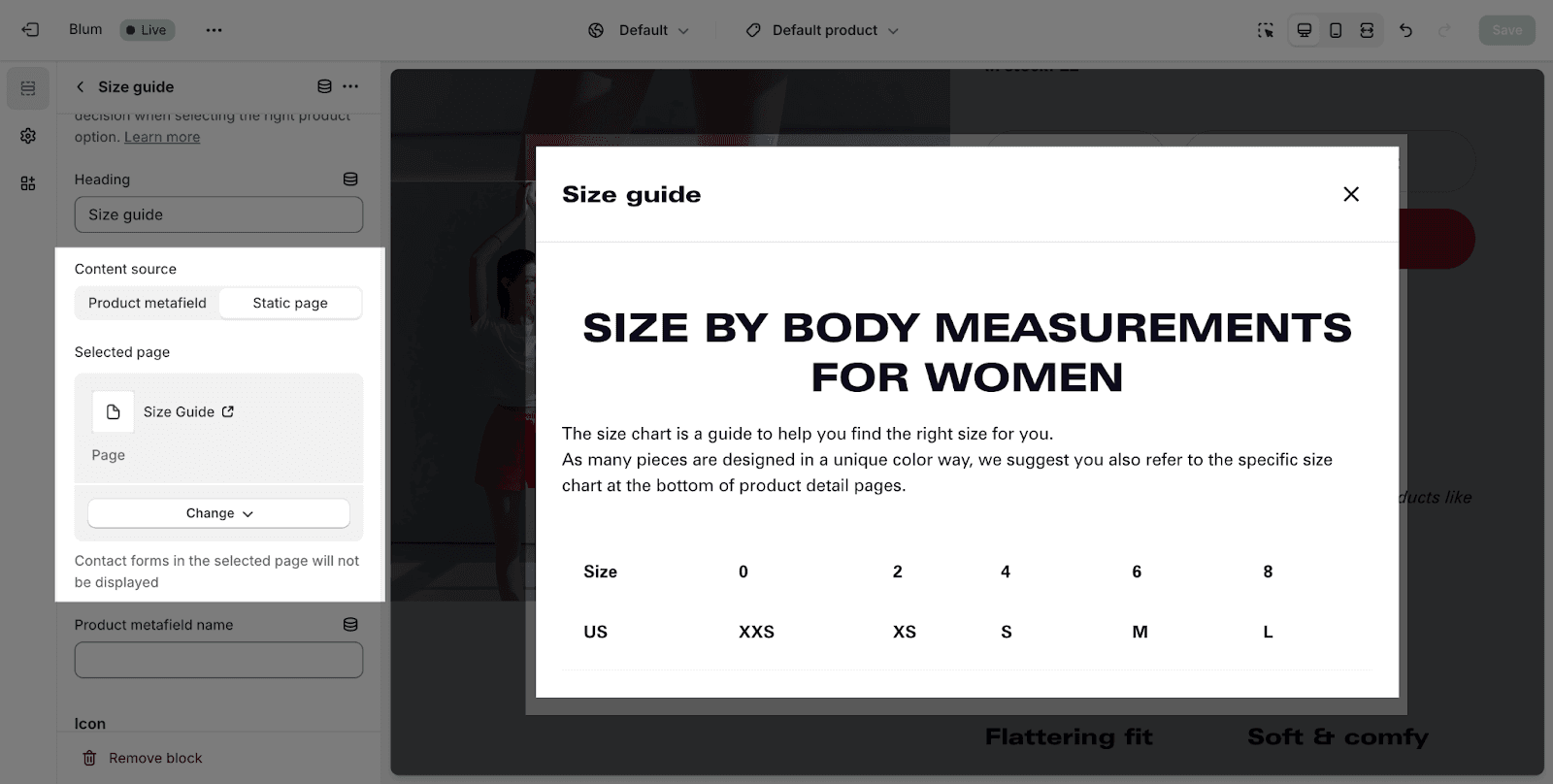 choose how to display size chart in shopify