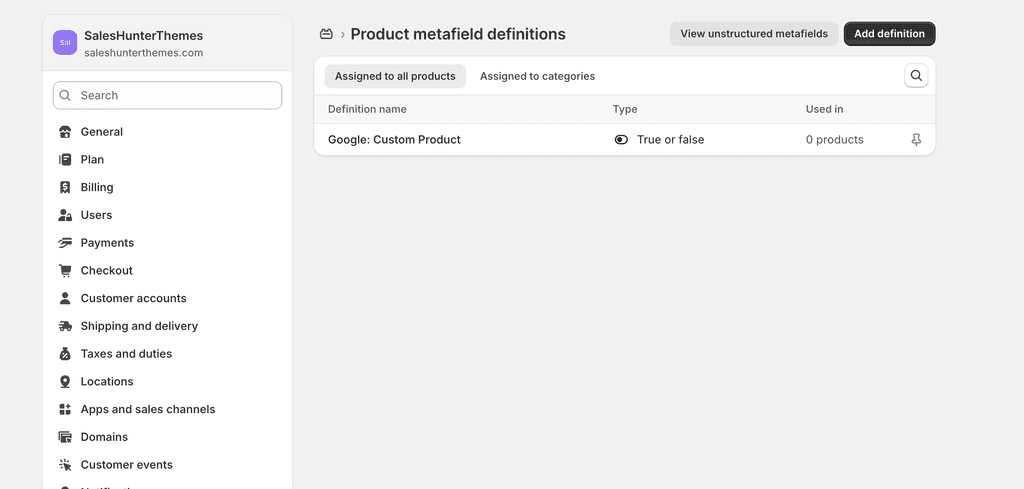 create a metafield for size guide in shopify