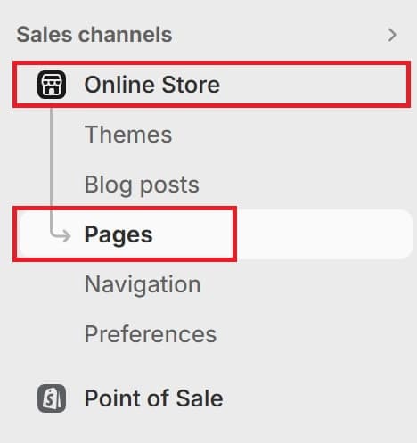 Online Store - Pages Navigation from Shopify Admin Panel