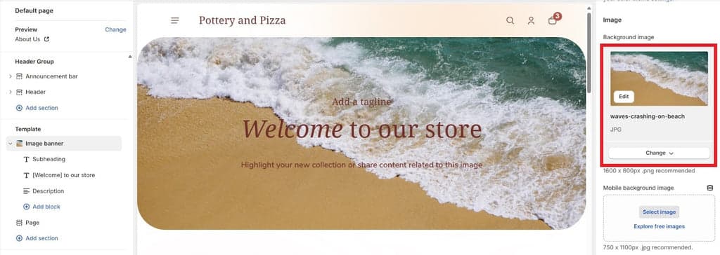 Shine Theme - Image Banner Section Settings - Changed Picture