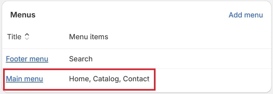 Shopify Navigation - Main Menu Option